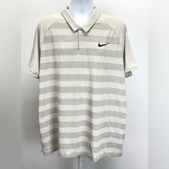 NIKE Men's Tonal Cooling beige and gray striped Polo Shirt size XXL - Picture 9 of 14